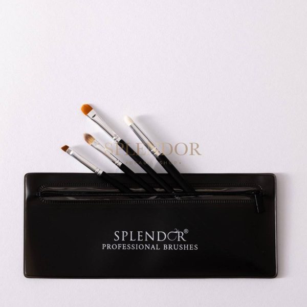 Set 4 pensule profesionale Splendor pentru ochi si sprancene par sintetic + borseta